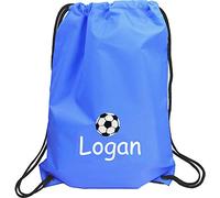TeddyT's Personalised Boy's Embroidered Football Drawstring Gym Training Bag (Blue)
