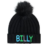 TeddyT's Personalised Boys Multicoloured Name Soft Bobble Hat with Pom Pom (2-4 Years) (Black)