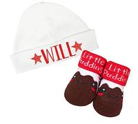 TeddyTs Personalised Christmas Little Pudding Cotton Baby Hat and Sock Booties