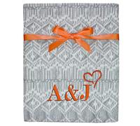 TeddyTs Personalised Couples Initials Grey & Burnt Orange Fairisle Fleece Throw Blanket, 125cm x 155cm (approx).