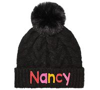 TeddyT's Personalised Girls Colourful Black Brushed Cable Knit Bobble Hat