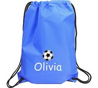 TeddyT's Personalised Girl's Embroidered Football Drawstring Gym Training Bag (Electric Blue)