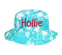 TeddyTs Personalised Girl's Hawaiian Summer Sun Hat with Sparkle Embroidery (as8, Age, 3_Years, 5_Years, Turquoise, 3-5 Years)
