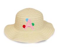 TeddyT's Personalised Girl's Pom Pom Embroidered Initial Straw Sun Hat