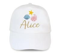 TeddyT's Personalised Girl's Shells & Name Embroidered Baseball Cap Sun Hat (UK, Age, 5 Years, 10 Years, White)