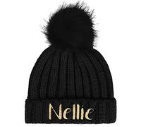 TeddyT's Personalised Girls Soft Bobble Hat with Pom Pom (2-4 Years) (Black)
