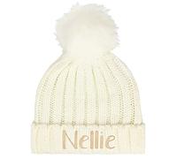 TeddyT's Personalised Girls Soft Bobble Hat with Pom Pom (2-4 Years) (Cream)