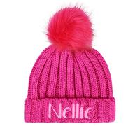 TeddyT's Personalised Girls Soft Bobble Hat with Pom Pom (2-4 Years) (Pink)