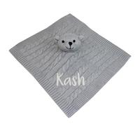 TeddyT's Personalised Grey Knitted Cable Baby Comforter Blanket