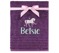 TeddyT's Personalised Horse Embroidered Girl's Bath Swimming Towel (Purple)