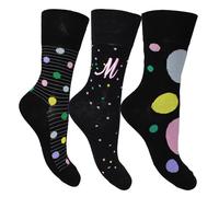 TeddyT's Personalised Initial Ladies Black Colourful Polka Dot HoneyComb Comfort Top Socks (3 Pair Pack)