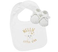 Teddyts Personalised 'Little Star' Embroidered Cotton Baby Bib & Booties Set