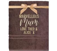 TeddyT's Personalised Mother's Day Mum Marvellous Gift Message Gold & Chocolate Bath Towel