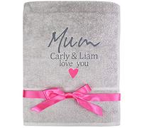 TeddyTs Personalised Mum & Gift Message Super Soft Cotton Bath Towel (Silver Grey)