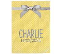 TeddyT's Personalised Name & Date Yellow Polka Dot Spotty Fleece Baby Blanket