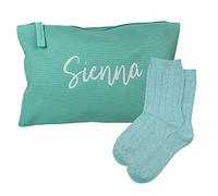 TeddyTs Personalised Name Makeup Toiletry Wash Bag and Soft Knit Socks (Turquoise), 20x28cm