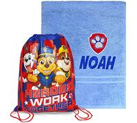TeddyT's Personalised Paw Patrol Shield Swimming Towel & School Sports Bag (Sky Blue & Paw Shield)