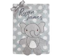 TeddyT's Personalised Polka Dot Baby Blanket with Interactive Sensory Elephant (Grey)