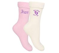 TeddyT's Personalised Put Your Feet Up Super Soft Bed Socks Gift Set (2 Pack), Pink & Cream with Purple, M-L