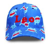 TeddyT's Personalised Shark Print Embroidered Blue Baseball Cap Boy's Sun Hat (3-6 Years)