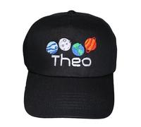 TeddyT's Personalised Space Themed Planets Embroidered Baseball Cap Sun Hat (5-10 Years) (Cotton, Black)