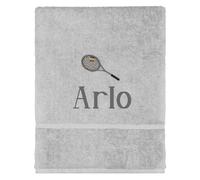 TeddyT's Personalised Tennis Embroidered Design Hand Towel (Silver Grey)