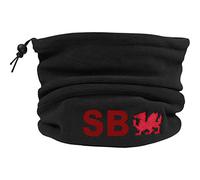 TeddyTs Personalised Wales Thermal Black Fleece Sports Snood with Adjustable Toggle (Red Embroidery)