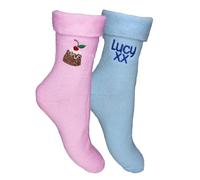 TeddyT's Personalised Women's Christmas Pudding Super Soft Cosy Thermal Bed Socks (2 Pack) (UK, Numeric, 4, 7, Regular, Regular, Pink & Blue)