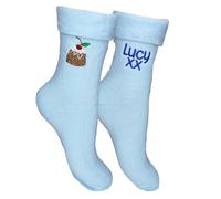 TeddyT's Personalised Women's Christmas Pudding Super Soft Cosy Thermal Bed Socks (2 Pack) (UK, Numeric, 4, 7, Regular, Regular, Blue)