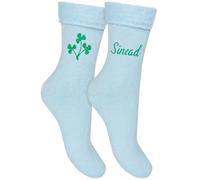 TeddyT's Personalised Women's Lucky Irish Shamrock Clover Blue Bed Socks
