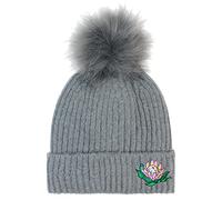 TeddyT's Personalised Women's Luxury Fleece Lined Protea Flower Bobble Hat (Grey)