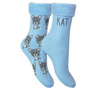 TeddyTs Personalised Women's Super Soft and Fluffy Blue Kitten Gripper Socks (2 Pairs)