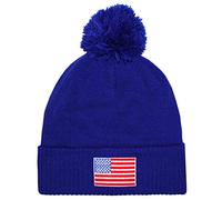 TeddyTs Unisex Embroidered USA American Flag Royal Blue Bobble Hat