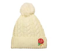 TeddyT's Women's England Rose Embroidered Luxury Fleece Lined Bobble Hat (Cream)
