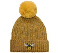 TeddyT's Women's Luxury Bumble Bee Embroidered Fleece Lined Bobble Hat Mustard Yellow