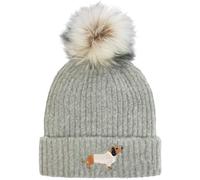 TeddyT's Women's Sausage Dachshund Dog Embroidered Luxury Fleece Lined Bobble Hat (UK, Alpha, S, L, Ash Grey)