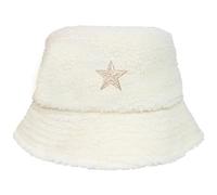 TeddyT's Women's Sherpa Faux Sheepskin Fleece Star Bucket Hat (Cream)