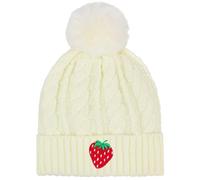 TeddyT's Women's Strawberry Embroidered Luxury Fleece Lined Bobble Hat (Cream)