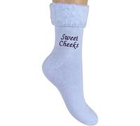 TeddyT's Women's Sweet Cheeks Embroidered Super Soft Thermal Bed Socks (Blue)