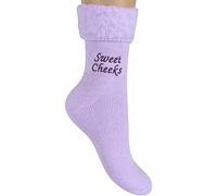 TeddyT's Women's Sweet Cheeks Embroidered Super Soft Thermal Bed Socks (Lilac)