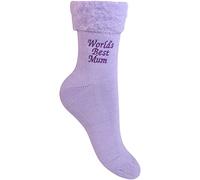 TeddyT's Women's Worlds Best Mum Embroidered Super Soft Thermal Bed Socks (Lilac)