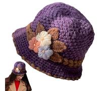 Tedious Beanies Crochet Knitted Hats | Warm and Windproof Floral Womens Knitted Crochet Beanie Hat,Women's Winter Hats, French Thickened Knit Hat for Women Indoor Outdoor Purple