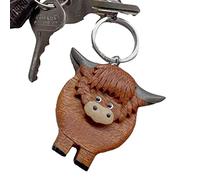 Tedious Highland Cow Keyring | Highland Cow Keychain | Wooden Highland Cow Key Ring Pendant | Cute Animal Highland Cow Figure Keychains for Friends (1/2)