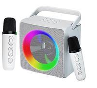 TedmaR Portable Bluetooth Karaoke Speaker for Adults Kids, Karaoke Machine, 2 Wireless Mics and Dynamic Lights, for Girls Boys Home Party (Color : White)