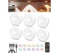 Tedmos 2400mAh Rechargeable Puck Lights with Remote, RGB Under Shelf Light | Colour Changing, USB, Timer, Tap Control, Magnetic Stick On LED Cabinet Spot Lights for Wardrobe, Kitchen Counter, Bookcase