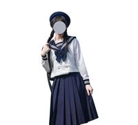 TEDPRBGE Blue White Japanese School Uniform Costume Sailor Uniform JK Dress Shirts Uniform Anime Cosplay Costumes for Women (Blue 43cm,Long Sleeve, S)