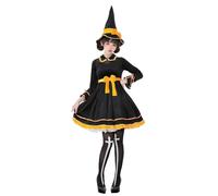 TEDPRBGE Gothic Witch Costume Halloween Witch Pointed Cap Long Sleeve Dress Halloween Cosplay Costume for Women (L)