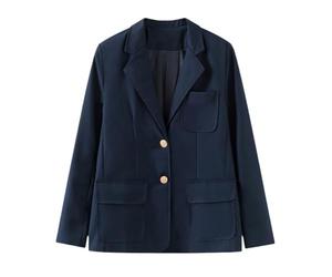 TEDPRBGE Japanese JK Uniform Blazer Lapel Collar Blazer Long Sleeve Jacket Casual Jacket with Pockets (UK, Alpha, XL, Regular, Regular, Navy Blue)