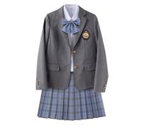 TEDPRBGE Japanese School Uniform Costume Grey Blazer Long Sleeve Suit Jacket JK Skirt Shirts Uniform for Women (Ombre Blue, 4XL)