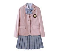 TEDPRBGE Japanese School Uniform Costume Pink Blazer Long Sleeve Suit Jacket JK Plaid Skirt Shirts Uniform for Women (Ombre Light Blue, M)